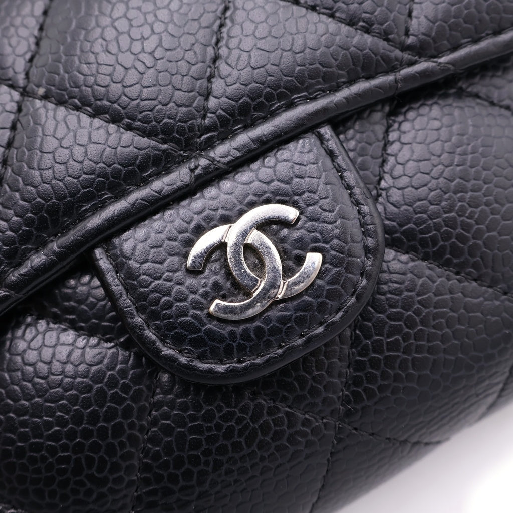 CHANEL(シャネル) マトラッセ キャビアスキン クラシック スモール フラップウォレット 三つ折り財布 ブラック レディース