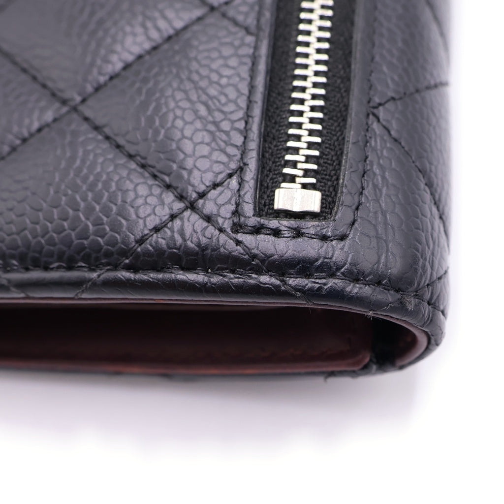 CHANEL(シャネル) マトラッセ キャビアスキン クラシック スモール フラップウォレット 三つ折り財布 ブラック レディース