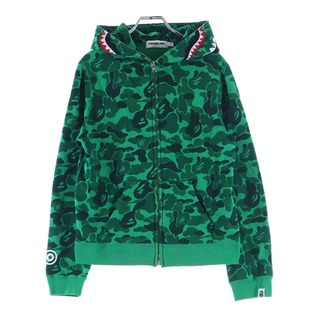 A BATHING APE(アベイシングエイプ) SHIBUYA CAMO SHARK FULL ZIP HOODIE シブヤ カモフラ シャーク フルジップ パーカー フーディー グリーン レディース