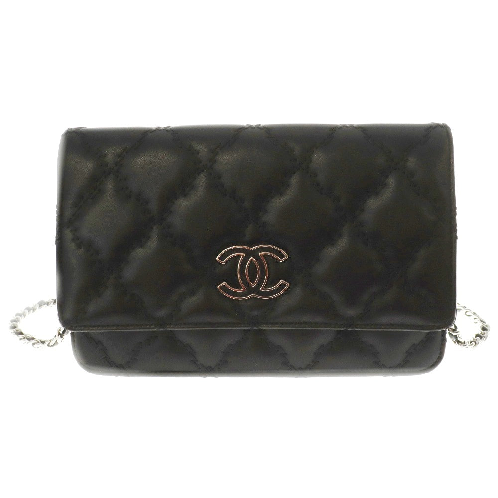 CHANEL(シャネル) ココマーク ウルトラステッチ ラムスキン チェーンウォレット 長財布 ブラック レディース