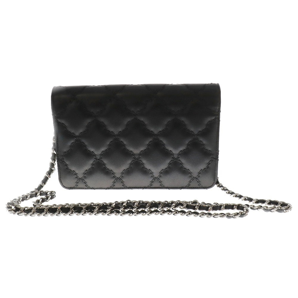CHANEL(シャネル) ココマーク ウルトラステッチ ラムスキン チェーンウォレット 長財布 ブラック レディース