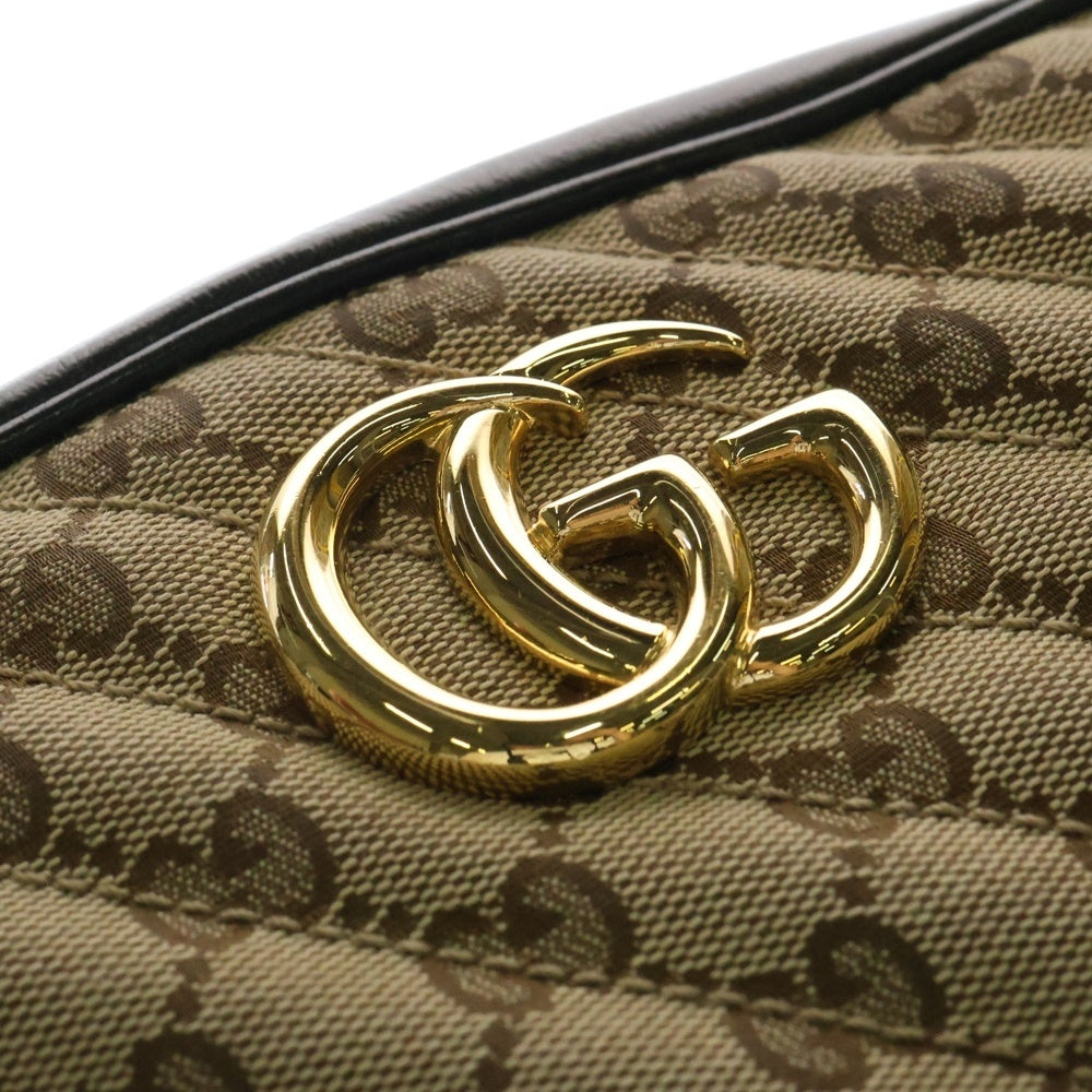 GUCCI(グッチ) GGマーモント キルティング レザー切替 チェーンショルダーバッグ ベージュ×ブラック レディース 735357