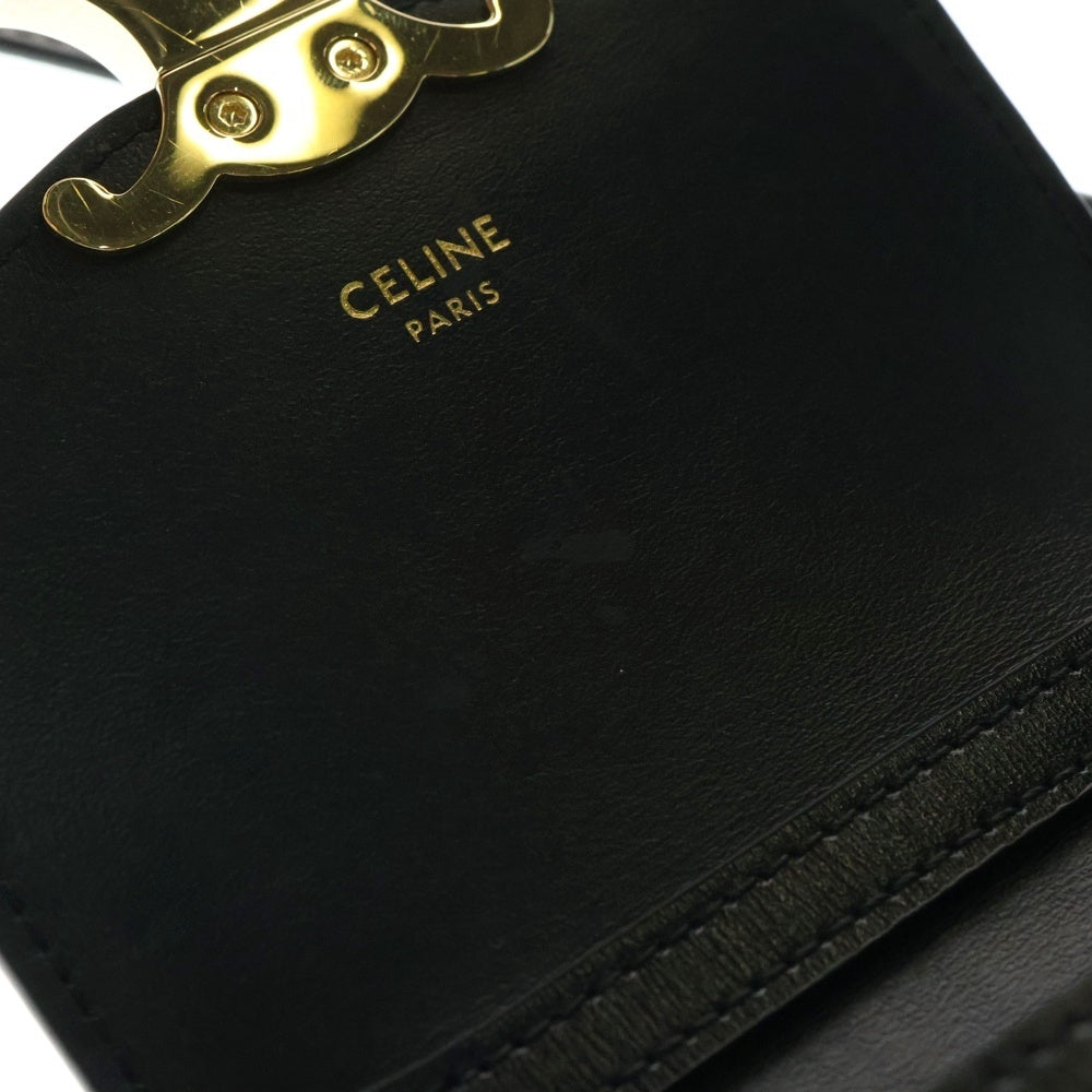 CELINE(セリーヌ) トリオンフ フォンケース モバイルポーチ カーフスキンレザーショルダーバッグ ブラック