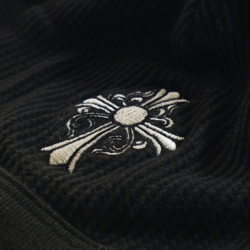 CHROME HEARTS(クロムハーツ) CHクロス ロゴ刺繍 サーマル ワッフル生地 ニットキャップ ビーニー 帽子 ブラック