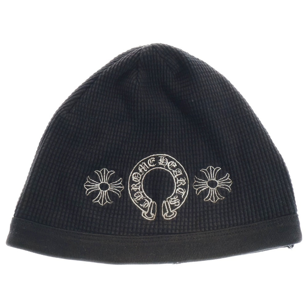 CHROME HEARTS(クロムハーツ) CHプラス ホースシュー刺繍 サーマル ワッフル生地 ニットキャップ ビーニー 帽子 ブラック