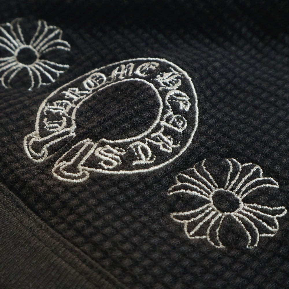 CHROME HEARTS(クロムハーツ) CHプラス ホースシュー刺繍 サーマル ワッフル生地 ニットキャップ ビーニー 帽子 ブラック