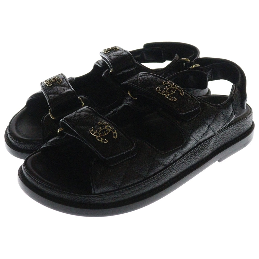 CHANEL(シャネル) フットヘッドサンダル ココマーク グレインド カーフスキン ブラック 37C G35927