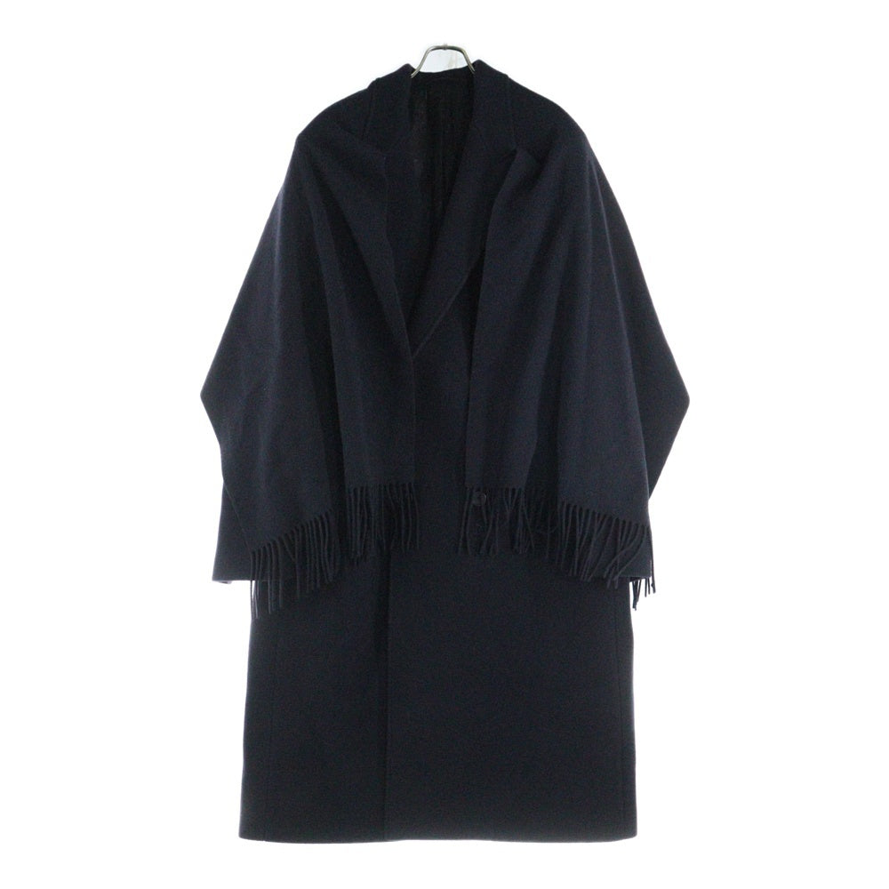 BALENCIAGA(バレンシアガ) 22SS Scarf Embellished Long Coat スカーフエンベリッシュメント ナイロン混 ウール ロングコート ネイビー 675423