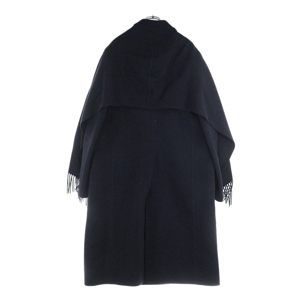 BALENCIAGA(バレンシアガ) 22SS Scarf Embellished Long Coat スカーフエンベリッシュメント ナイロン混 ウール ロングコート ネイビー 675423