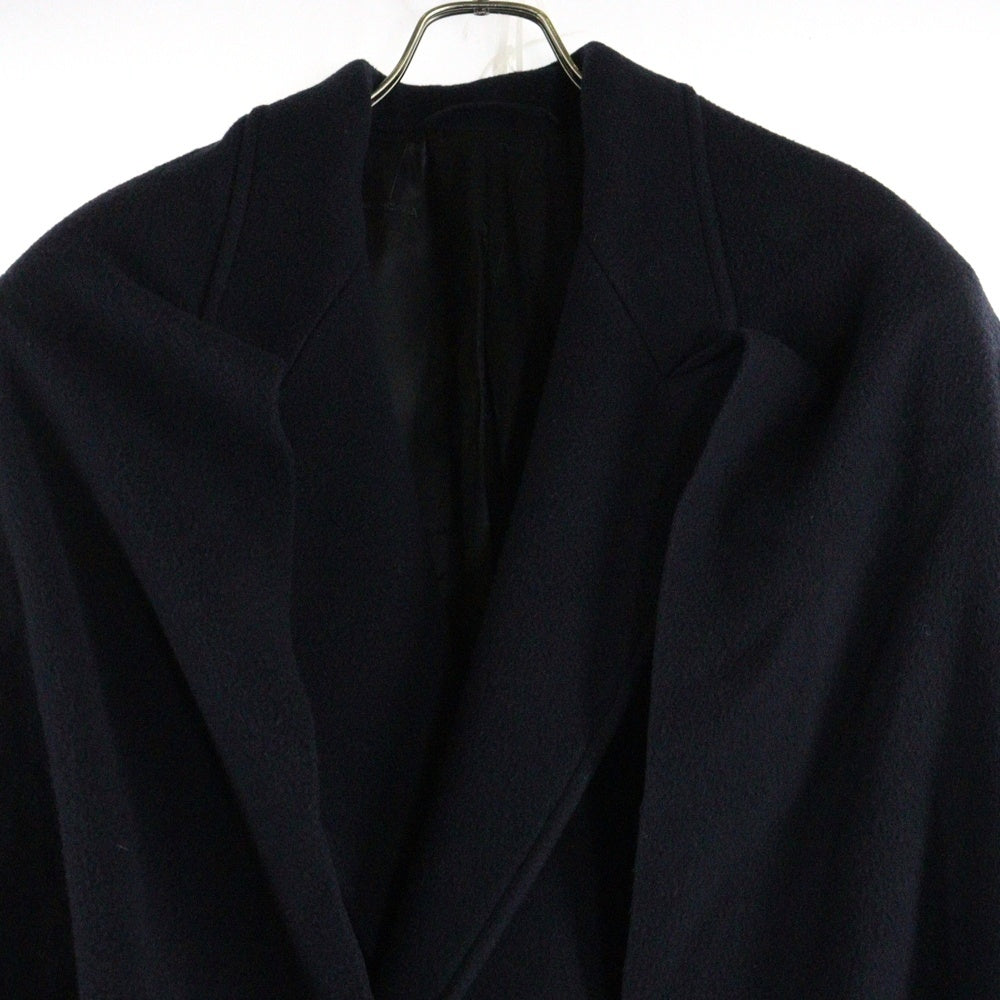 BALENCIAGA(バレンシアガ) 22SS Scarf Embellished Long Coat スカーフエンベリッシュメント ナイロン混 ウール ロングコート ネイビー 675423