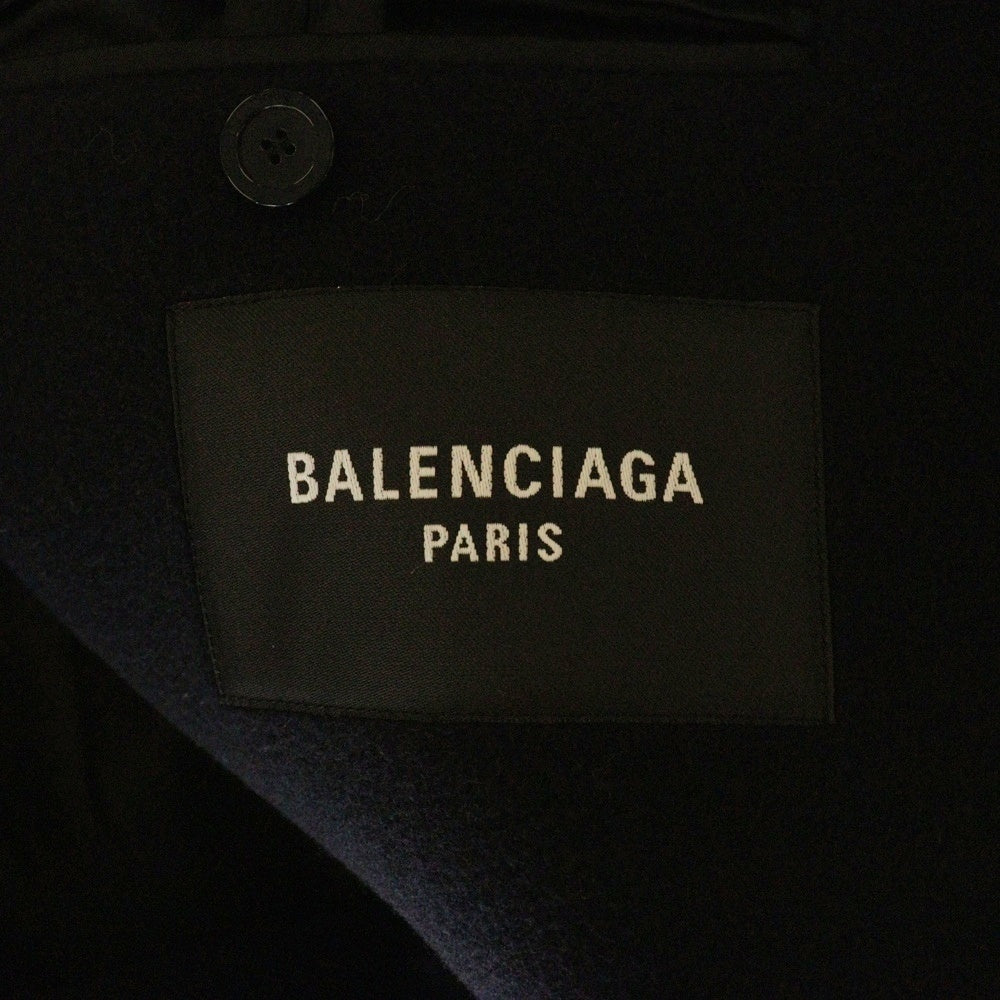 BALENCIAGA(バレンシアガ) 22SS Scarf Embellished Long Coat スカーフエンベリッシュメント ナイロン混 ウール ロングコート ネイビー 675423