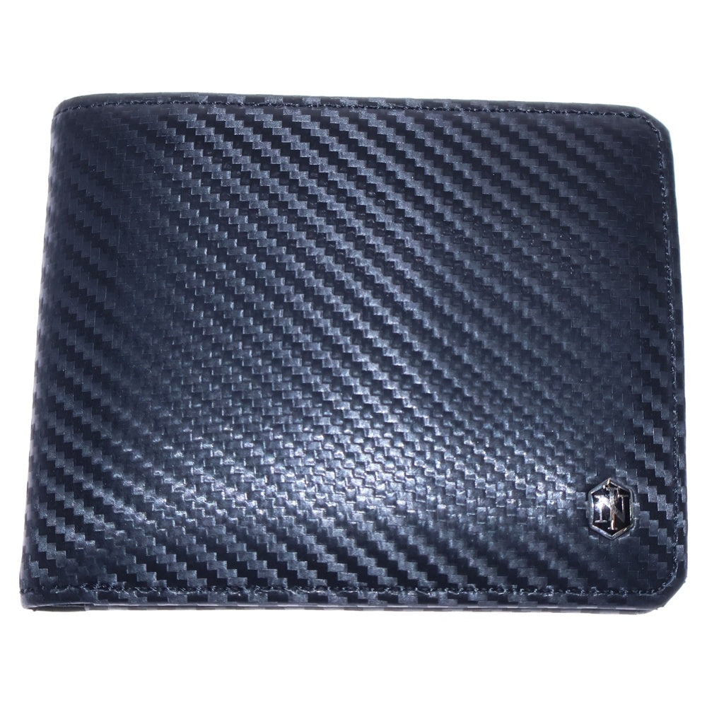 New interesse(ノイインテレッセ) コンパクトウォレット 二つ折り財布 カードケース ブラック レザー シルバー金具