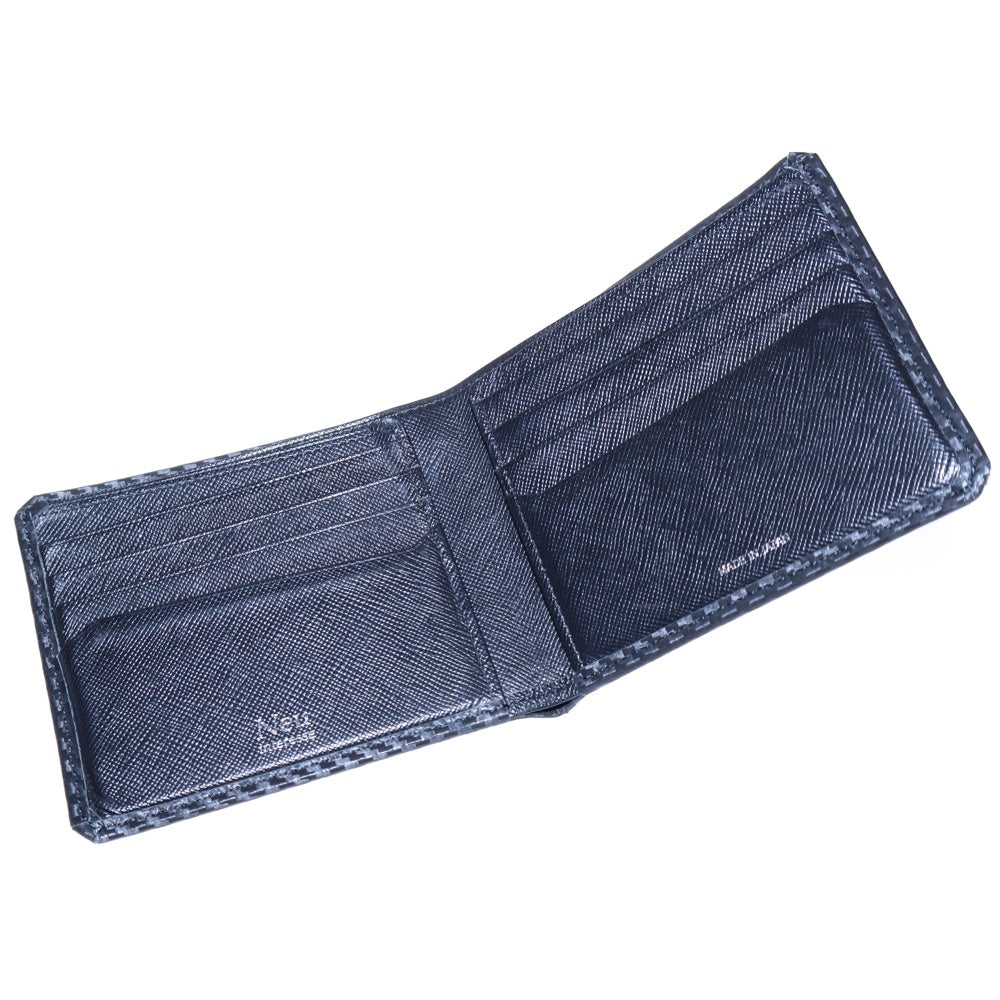 New interesse(ノイインテレッセ) コンパクトウォレット 二つ折り財布 カードケース ブラック レザー シルバー金具