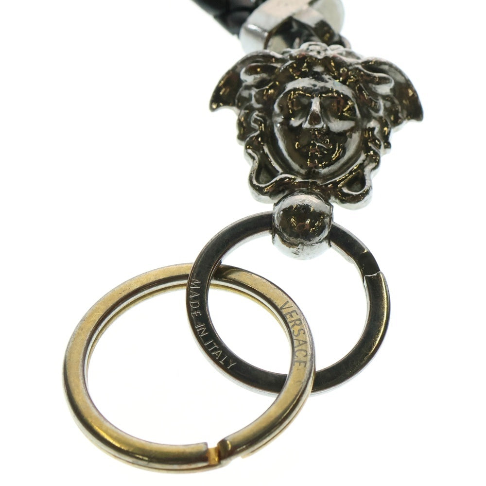 VERSACE(ヴェルサーチ) メデューサ キーチェーン バッグチャーム ブラック シルバー金具 レザー×バネ