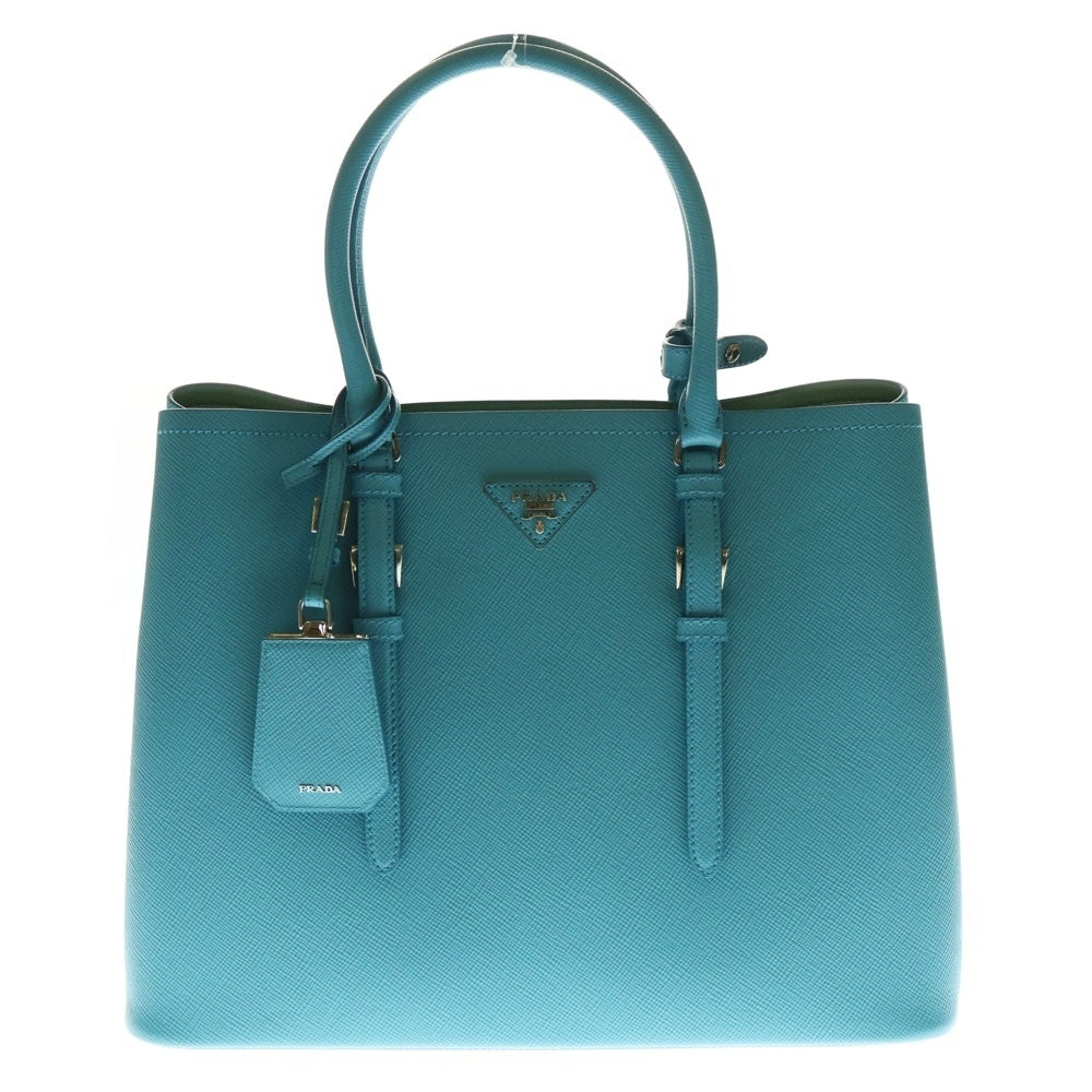 PRADA(プラダ) サフィアーノレザー トライアングルロゴプレート 2WAY ハンド ショルダートートバッグ シルバー金具 ライトブルー 1BG820