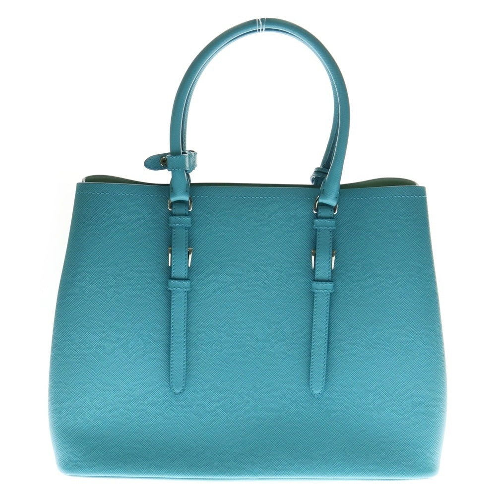 PRADA(プラダ) サフィアーノレザー トライアングルロゴプレート 2WAY ハンド ショルダートートバッグ シルバー金具 ライトブルー 1BG820