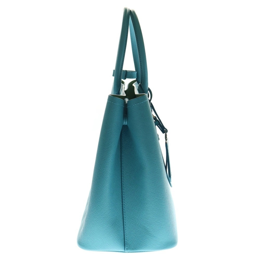 PRADA(プラダ) サフィアーノレザー トライアングルロゴプレート 2WAY ハンド ショルダートートバッグ シルバー金具 ライトブルー 1BG820