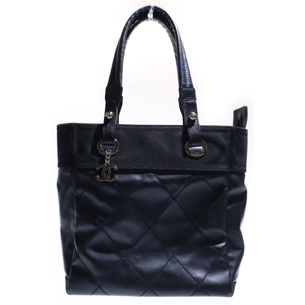 CHANEL(シャネル) パリビアリッツPM ハンドバッグ ミニトートバッグ カーフスキン キャンバス切替レザー シルバー金具 ブラック