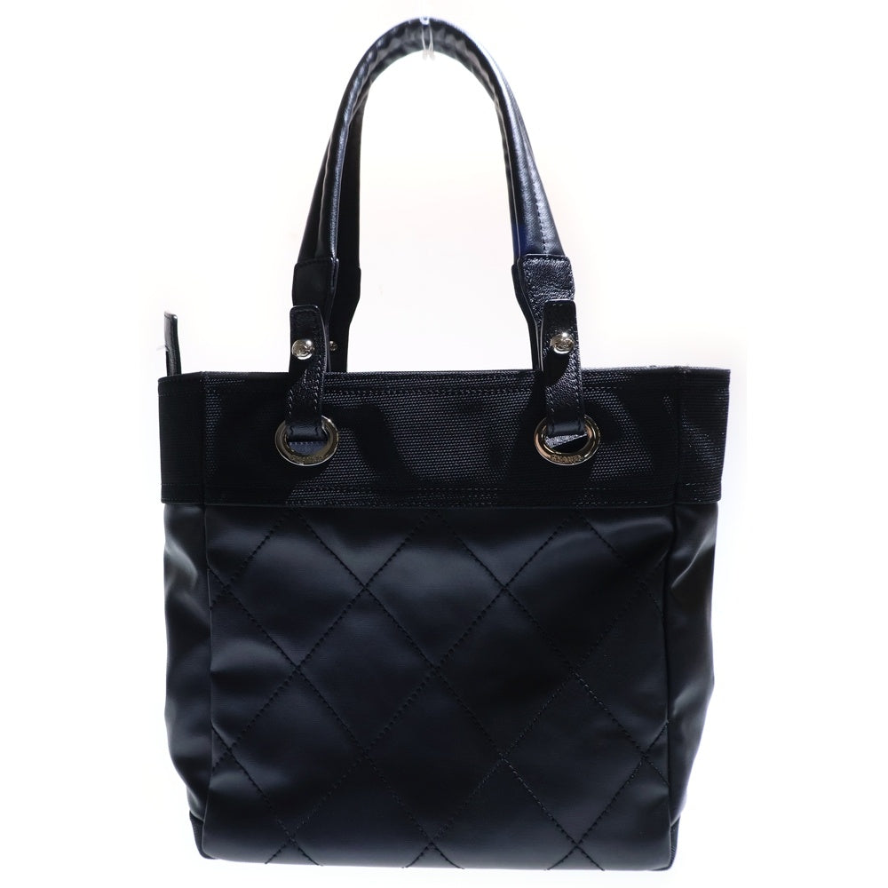 CHANEL(シャネル) パリビアリッツPM ハンドバッグ ミニトートバッグ カーフスキン キャンバス切替レザー シルバー金具 ブラック