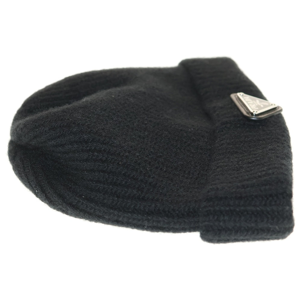 PRADA(プラダ) トライアングルロゴ ビーニー ニット帽 ブラック