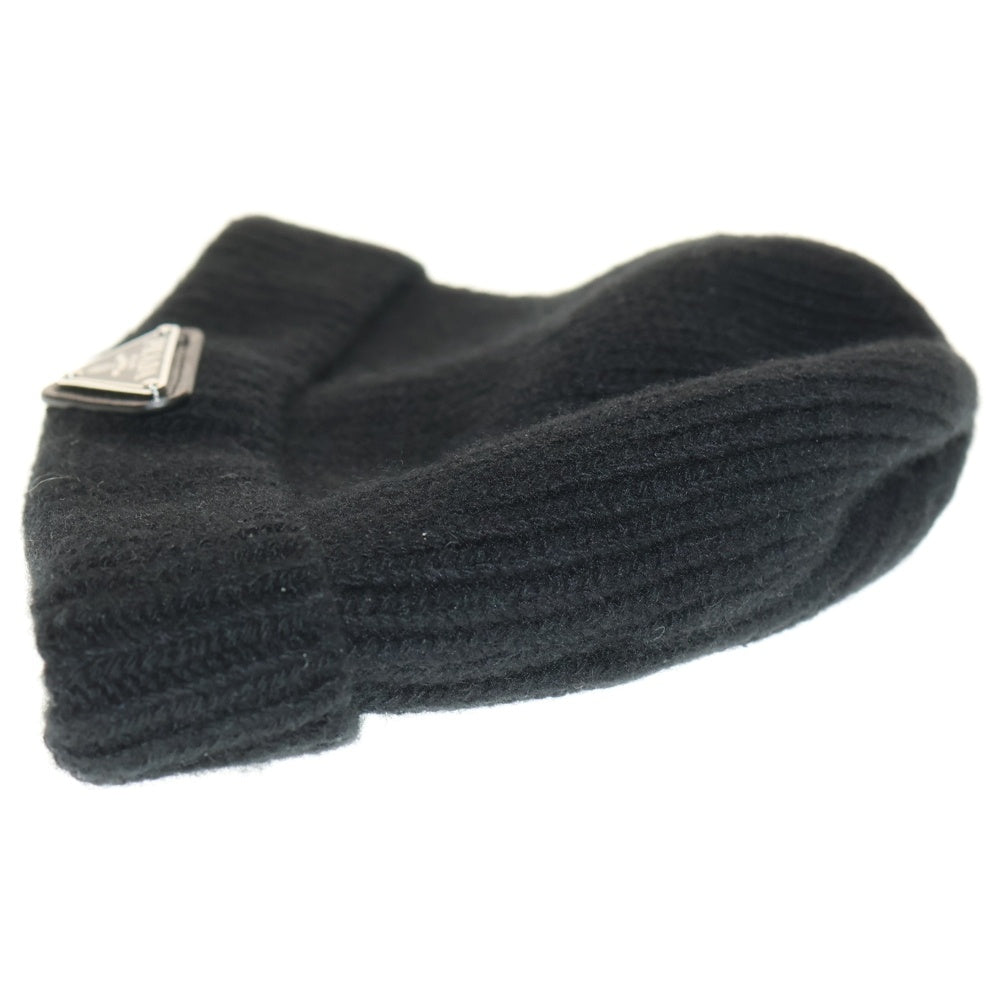 PRADA(プラダ) トライアングルロゴ ビーニー ニット帽 ブラック