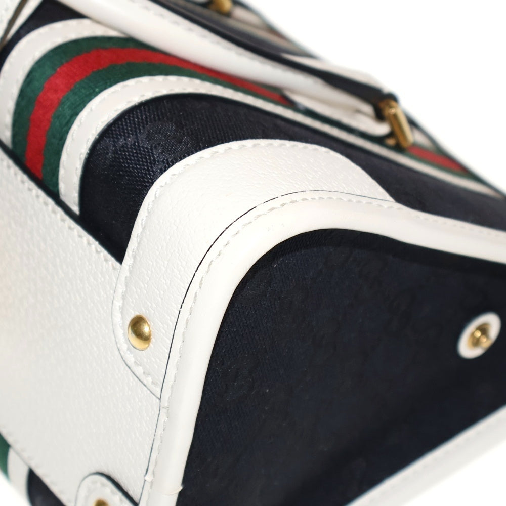 GUCCI(グッチ) ダブルG トップハンドル GGキャンバス 2WAY レザーハンドバッグ ショルダーバッグ ネイビー/ベージュ 715772