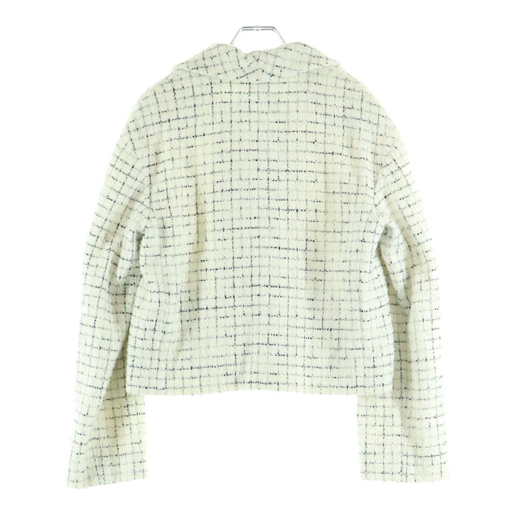 CHANEL(シャネル) ココマーク スパンコール ボタン チェック総柄 ラメツイード ジップアップ ジャケット ホワイト レディース P71201V62807