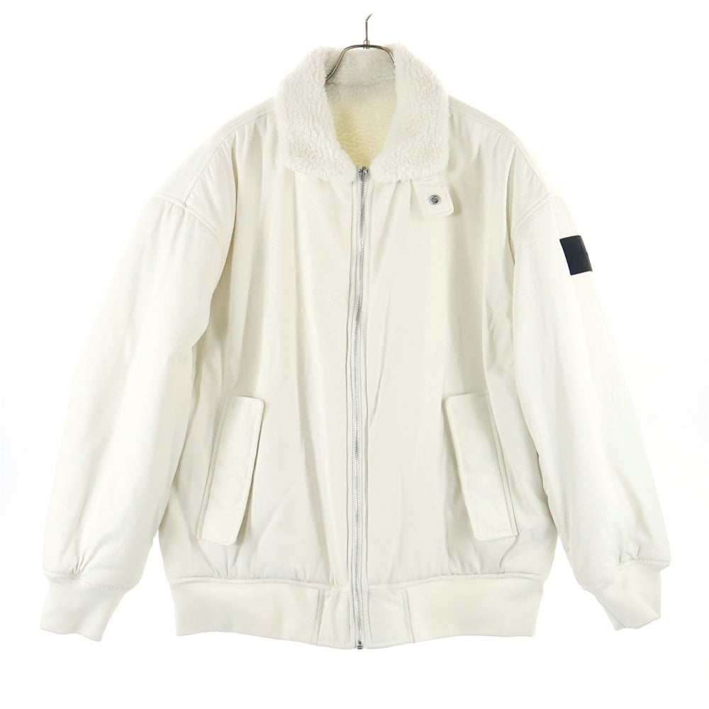 Calvin Klein Jeans(カルバンクラインジーンズ) ラバー ワッペンロゴ リバーシブル ナイロン ボア ジップアップ フライト ボンバージャケット ブルゾン ホワイト J3241123