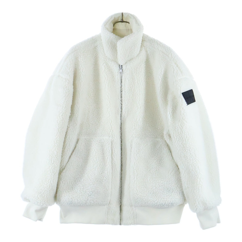 Calvin Klein Jeans(カルバンクラインジーンズ) ラバー ワッペンロゴ リバーシブル ナイロン ボア ジップアップ フライト ボンバージャケット ブルゾン ホワイト J3241123