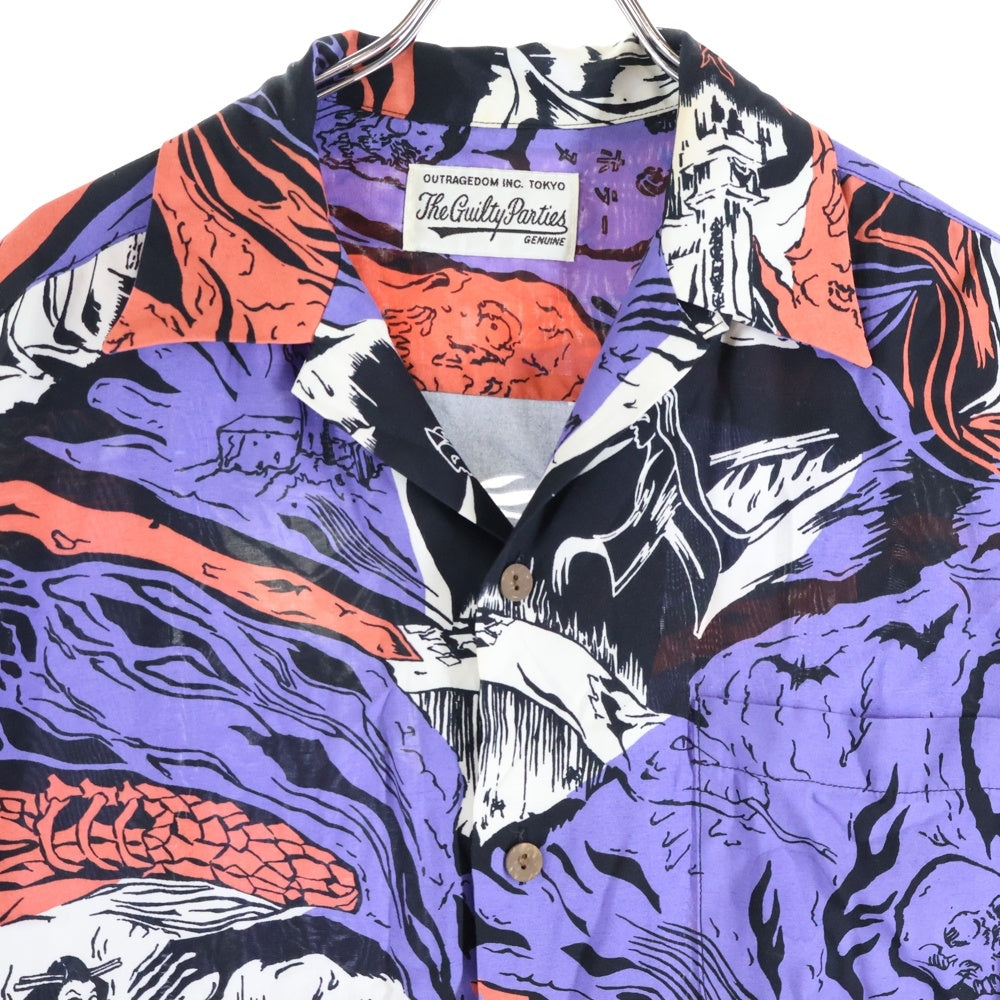 WACKO MARIA(ワコマリア) 21SS HAWAIIAN SHIRT S/S ホラー ゾンビ 総柄プリント レーヨン オープンカラー ハワイアン アロハ 半袖シャツ パープル