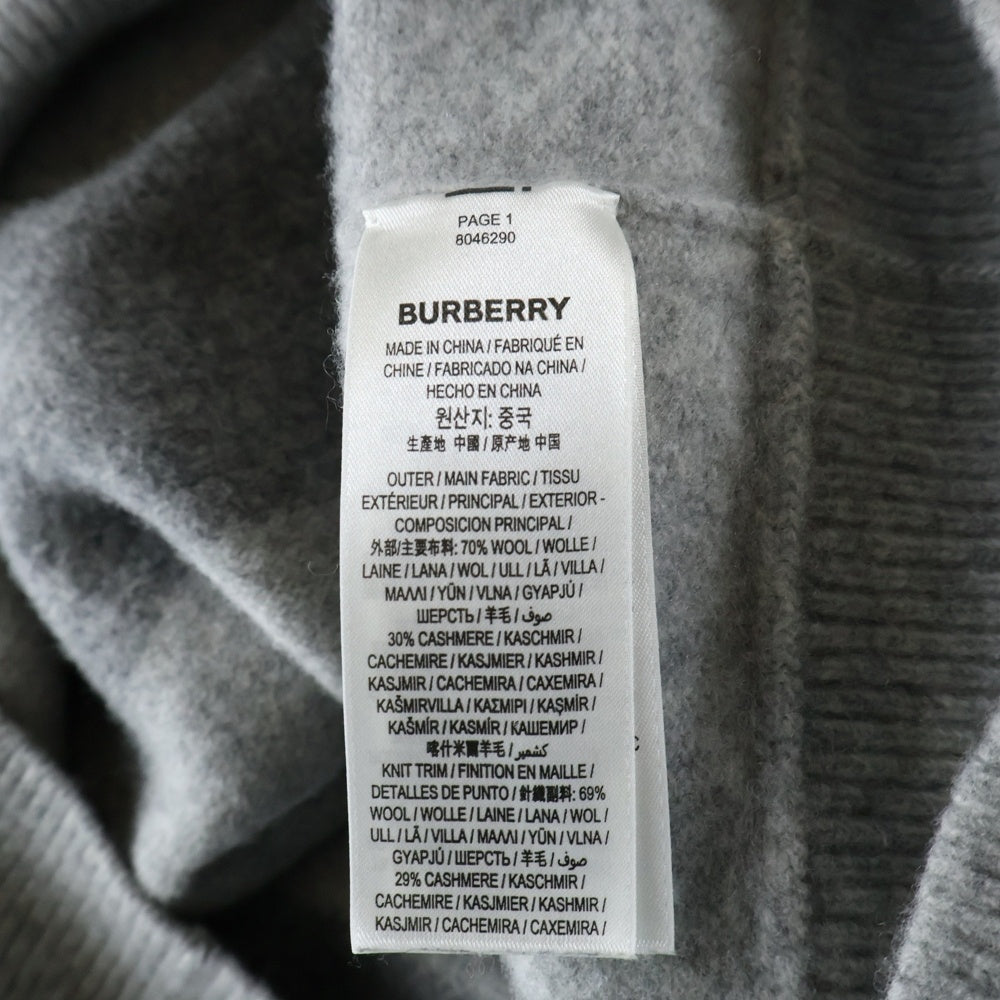 BURBERRY(バーバリー) 裾ロゴパッチ ステッチデザイン カシミヤ混 ウール タートルネック プルオーバー 長袖ニット セーター グレー 8046230