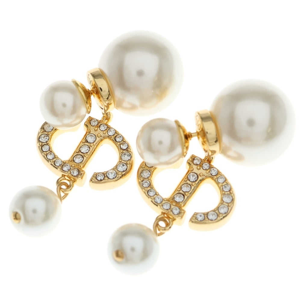 Christian Dior(クリスチャンディオール) CDパール ラインストーン ピアス ホワイト×ゴールド GP