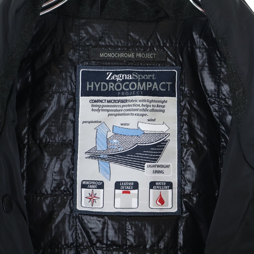 Zegna Sport(ゼニアスポーツ) HYDROCOMPACT ハイドロコンパクト レザーパイピング マルチポケット ジップアップ ナイロン 中綿 ジャケット ブラック