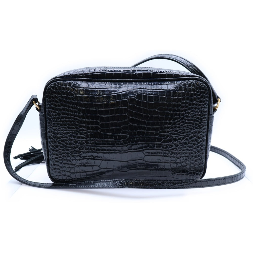 SAINT LAURENT PARIS(サンローランパリ) ルー 型押しクロコ フリンジ ショルダーバッグ ミニバッグ ブラック レザー 612542 ゴールド金具 レディース