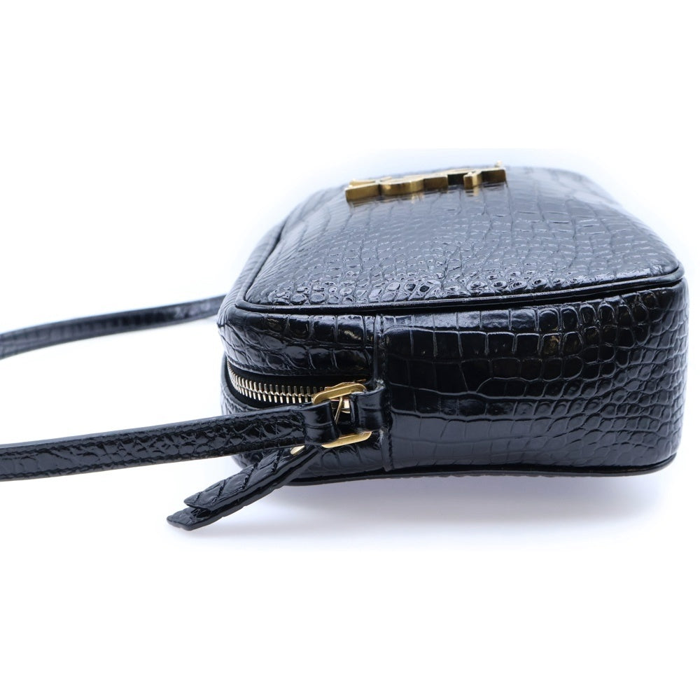 SAINT LAURENT PARIS(サンローランパリ) ルー 型押しクロコ フリンジ ショルダーバッグ ミニバッグ ブラック レザー 612542 ゴールド金具 レディース