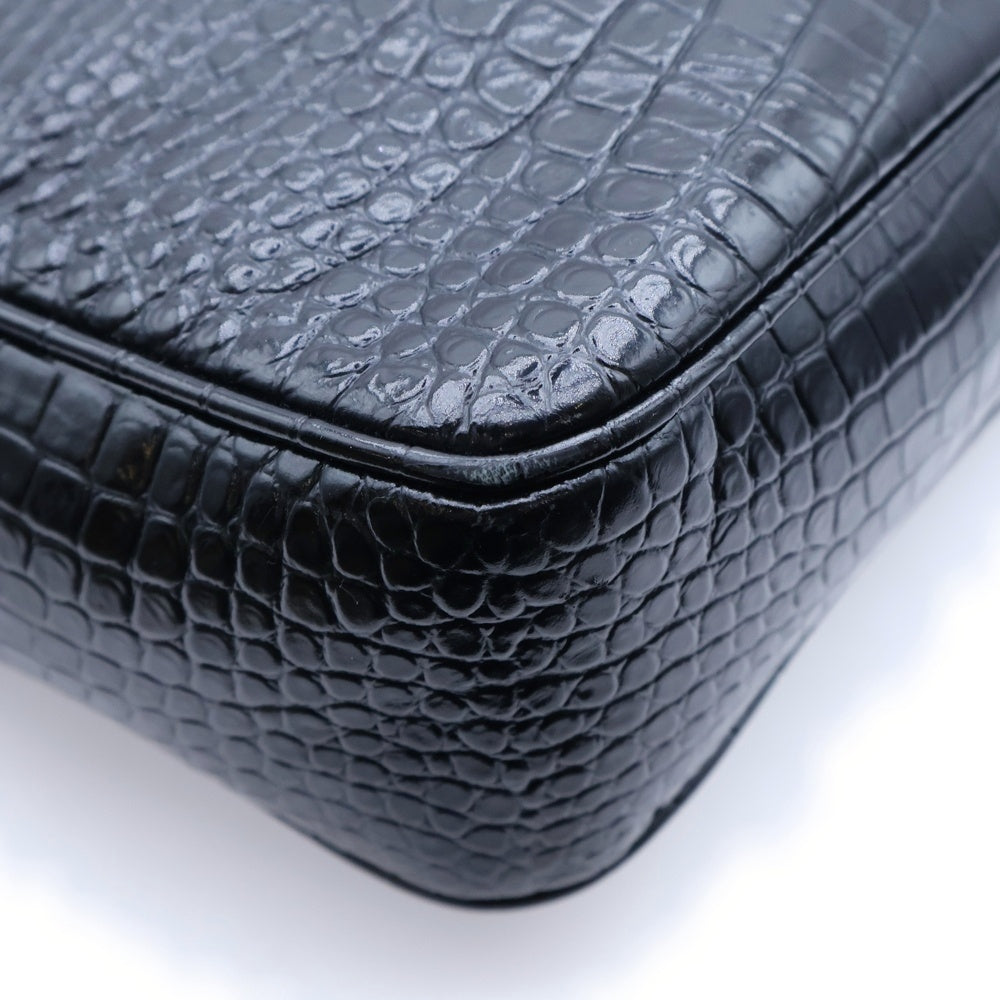 SAINT LAURENT PARIS(サンローランパリ) ルー 型押しクロコ フリンジ ショルダーバッグ ミニバッグ ブラック レザー 612542 ゴールド金具 レディース