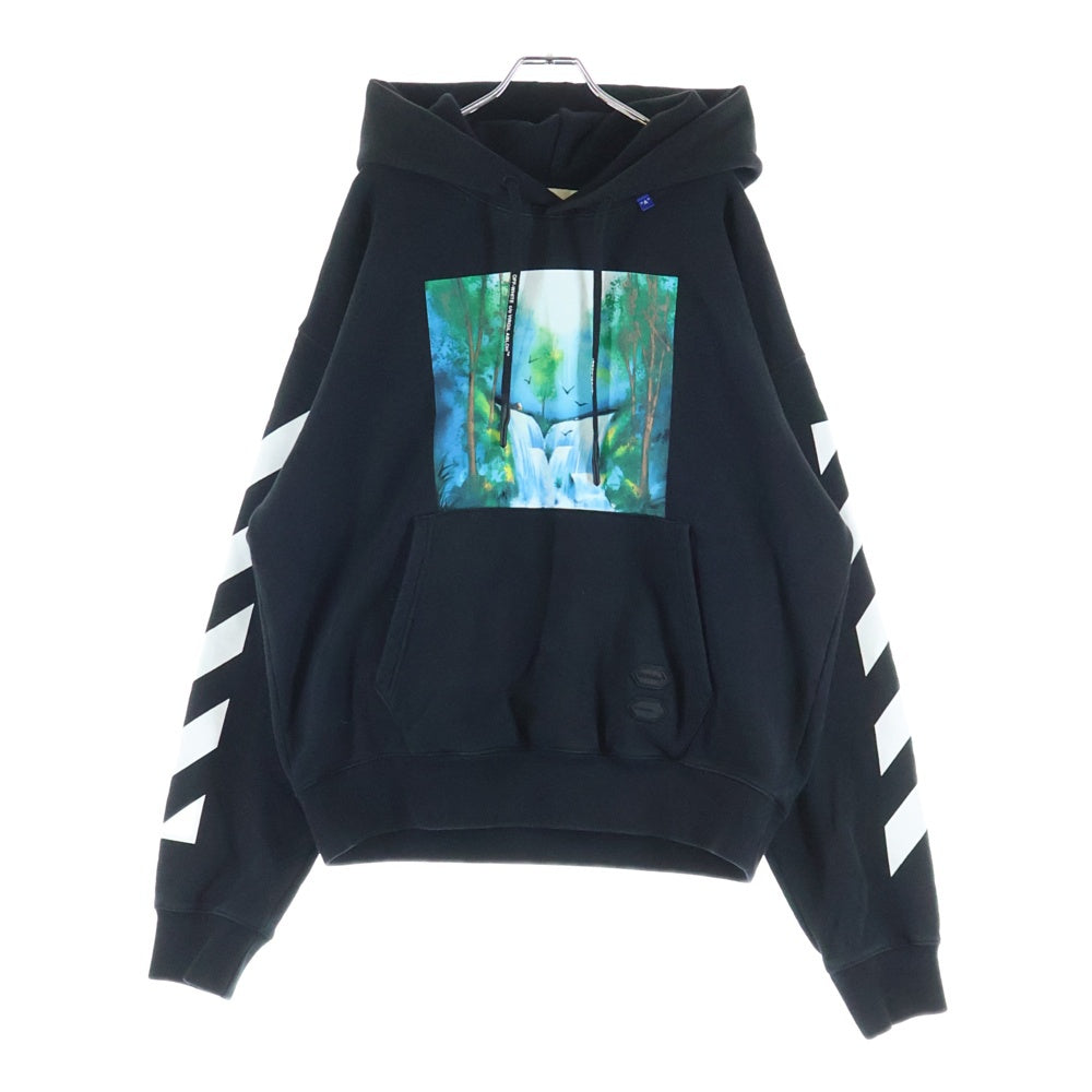 OFF-WHITE(オフホワイト) 19AW Diag Waterfall Over Hoodie ダイアグ ウォーター プルオーバープリントパーカー ブラック OMBB037E19E30015