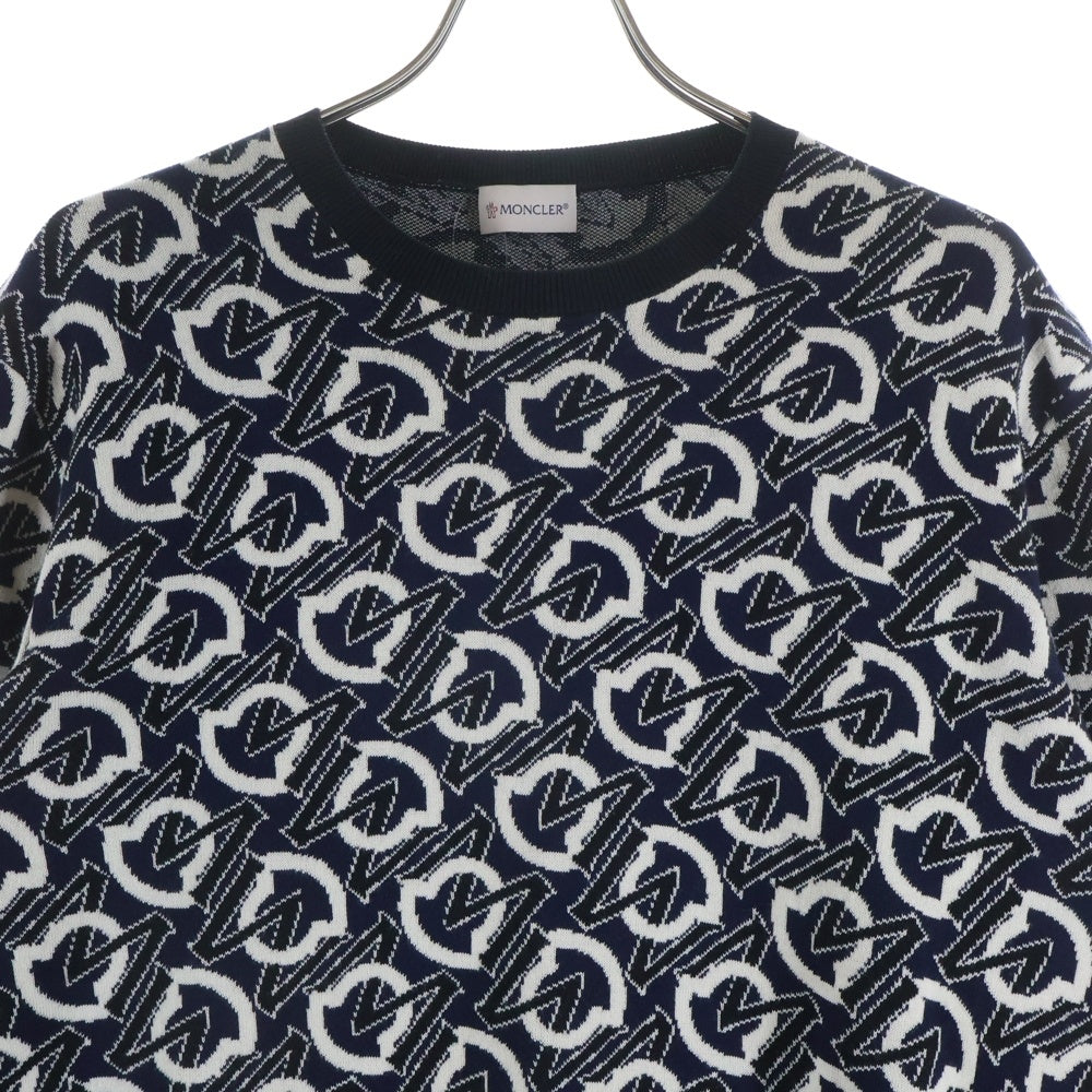 MONCLER(モンクレール) 20SS 総柄クルーネックニット セーター ネイビー/ホワイト G10919C76200
