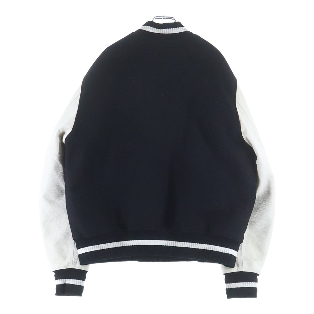 GIVENCHY(ジバンシィ) ロゴ刺繍 レザー切り替え ウールボンバージャケット ブルゾン スタジャン ブラック/ホワイト