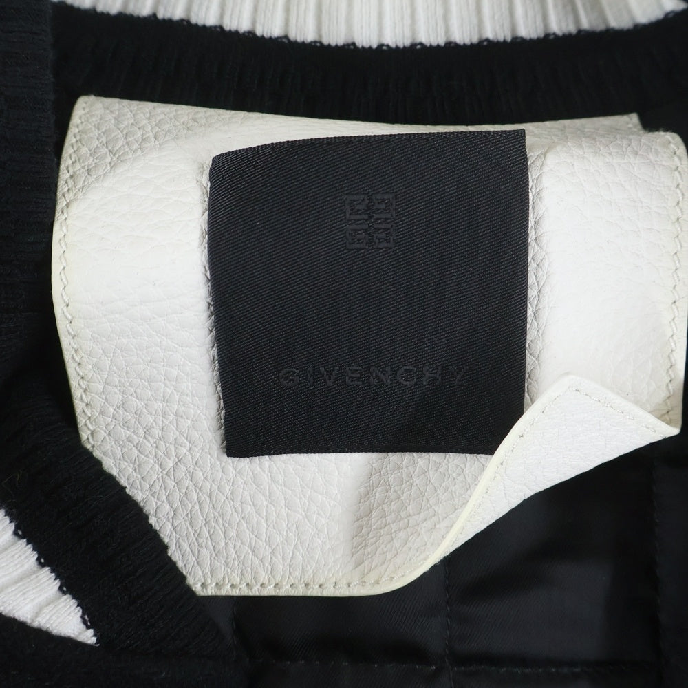 GIVENCHY(ジバンシィ) ロゴ刺繍 レザー切り替え ウールボンバージャケット ブルゾン スタジャン ブラック/ホワイト
