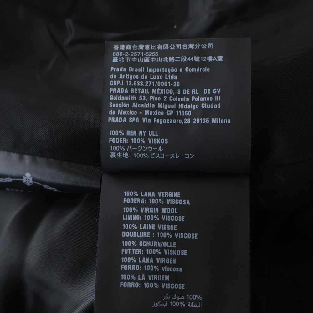 PRADA(プラダ) ショルダーリボントライアングルロゴ ダブルブレスト ウール チェスターコート ブラック レディース