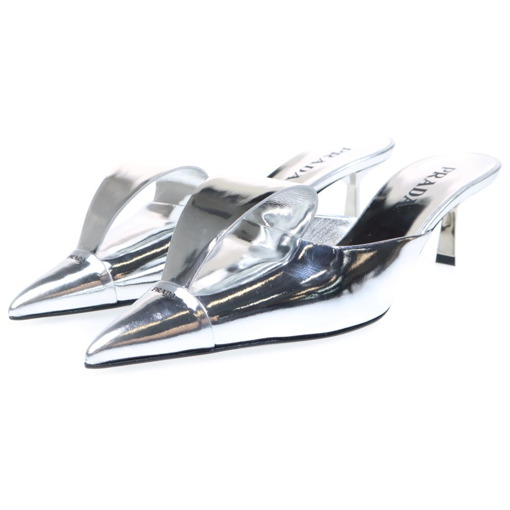 PRADA(プラダ) ポインテッド トゥ スリックバック ヒールパンプス シルバー レディース