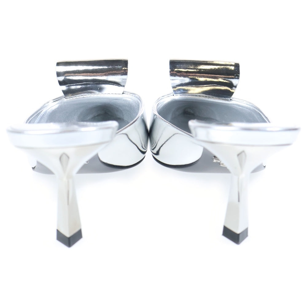 PRADA(プラダ) ポインテッド トゥ スリックバック ヒールパンプス シルバー レディース