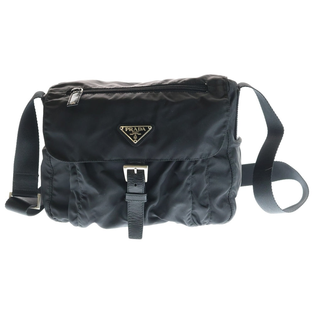 PRADA(プラダ) トライアングルロゴプレート ナイロン ショルダーバッグ ブラック レディース