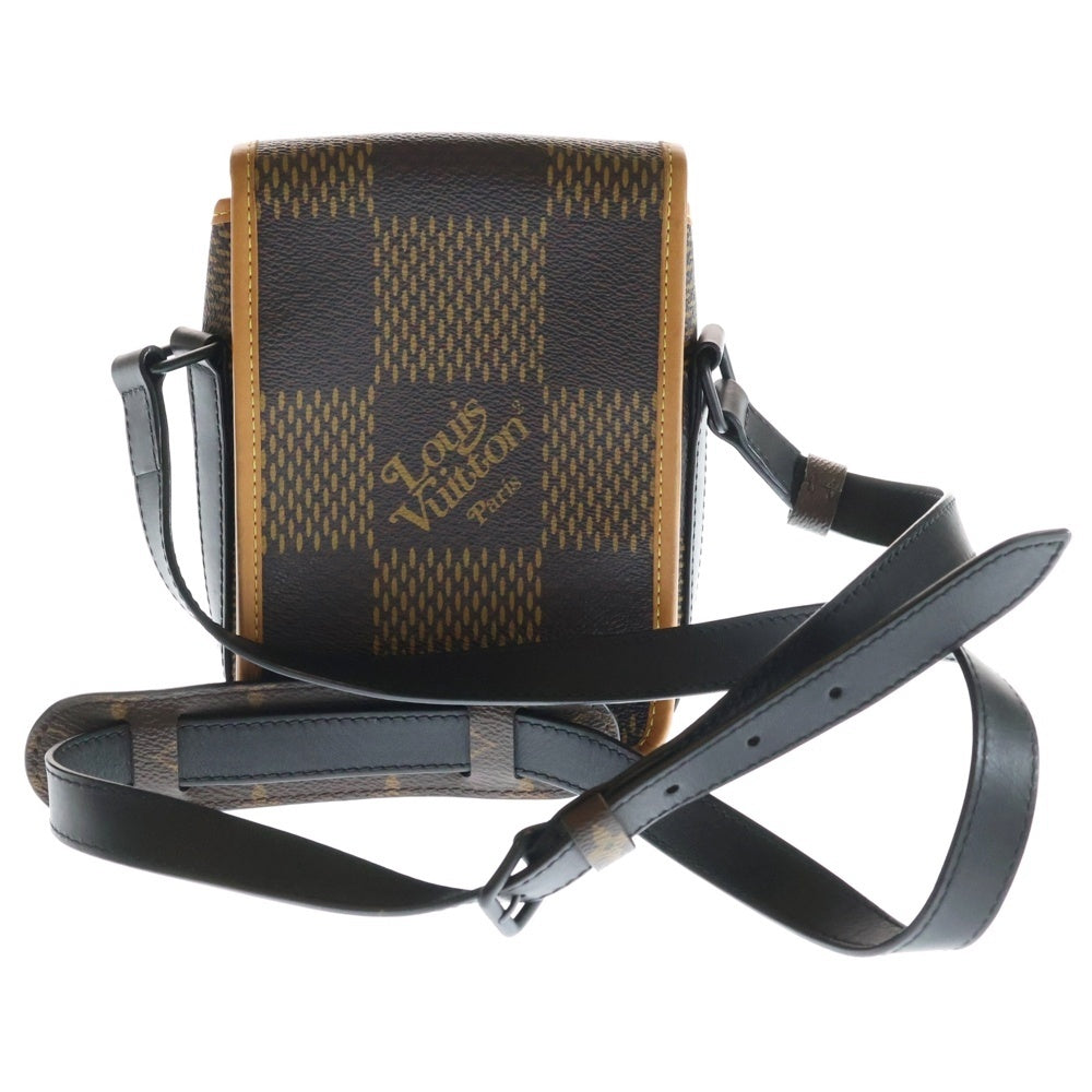 LOUIS VUITTON(ルイヴィトン) ×NIGO ダミエジャイアント アマゾンメッセンジャー ショルダーバッグ ミニバッグ ブラウン レザー×PVC N40357 ゴールド金具 レディース
