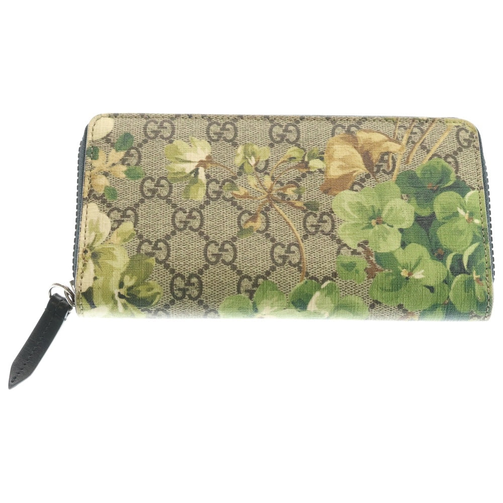 GUCCI(グッチ) GGスプリーム ラウンドファスナー 長財布 ロングウォレット ベージュ×グリーン PVCレザー 408665 シルバー金具 レディース