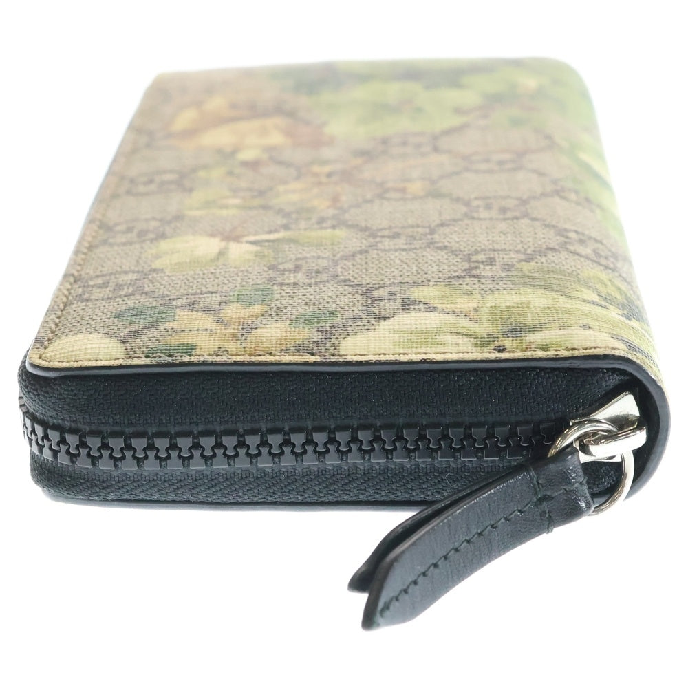 GUCCI(グッチ) GGスプリーム ラウンドファスナー 長財布 ロングウォレット ベージュ×グリーン PVCレザー 408665 シルバー金具 レディース