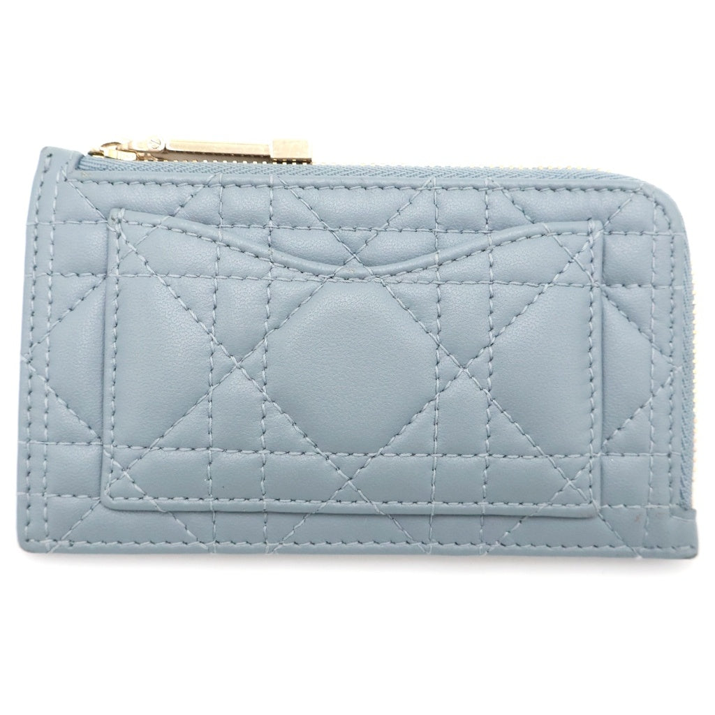 Christian Dior(クリスチャンディオール) カナージュ ジップ フラグメントケース カードホルダー ミニ財布 ライトブルー レザー ゴールド金具 レディース