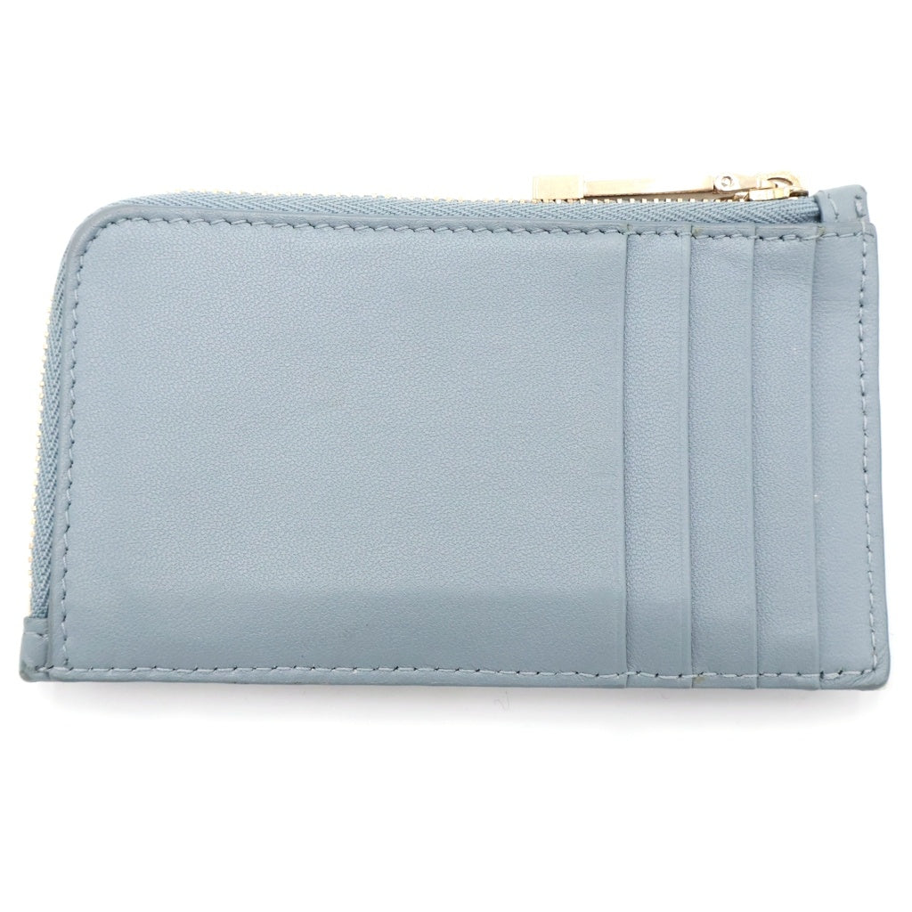 Christian Dior(クリスチャンディオール) カナージュ ジップ フラグメントケース カードホルダー ミニ財布 ライトブルー レザー ゴールド金具 レディース