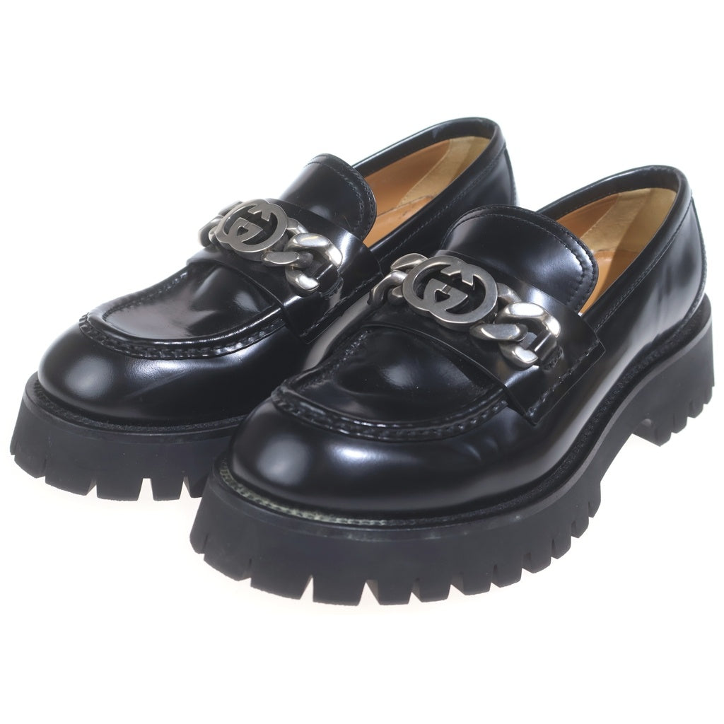 GUCCI(グッチ) ダブルロッキングG ラグソール ローファー ブラック レザー #40 752650